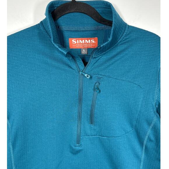 Simms Women's M's Rivershed Half Zip Fleece Pullover Jacket Fishing Teal Blue L - Picture 2 of 11
